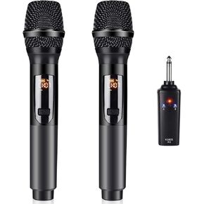 Wireless Microphone, K380S Dual Cordless Metal Dynamic Mic System with Rechargeable Receiver, for Karaoke Singing, Wedding, Party, Speech, Church, Meeting