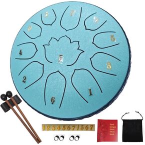 6 Inch 11 Notes Steel Tongue Drum, Rain Drum for Outdoor Use, Panda Drum for Meditation, Yoga, Music Education & Relaxation, with Travel Bag and Mallets
