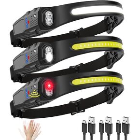 Headlamp Rechargeable 3Pack, Red Light LED Headlamp, 7Mode Headlamps for Adults, 230° Wide Beam Head Lamp with Motion Sensor, Head Lamps LED Rechargeable, Head Lights for Forehead Running Camping