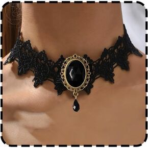 CLOACE Gothic Rhinestone Choker Necklace Halloween Lace Necklaces Vintage Costume Chain Jewelry for Women