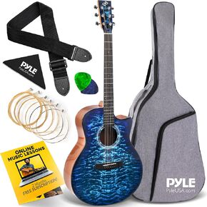 Pyle Blue Ocean Ripple, Steel String Acoustic Guitar with Solid Spruce Top&Glossy Finish, Full Size with Complete Accessory Kit, Digital Tuner, Great for Beginners, Student Practice, Kids and Adults