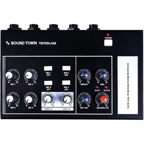 8-Channel Mono Stereo Karaoke Mini Mixer with 1/4" Inputs and Outputs, Echo/Delay Effect and Depth Controls (TRITON-A08)