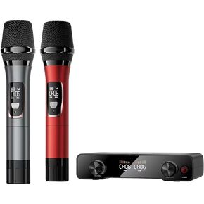 XIAOKOA Wireless Microphone,Dual Wireless Handheld Microphones,Professional Mic System,UHF Cordless Dynamic Karaoke Set for Home KTV, Meeting, Party, DJ, 260ft,Mute Function
