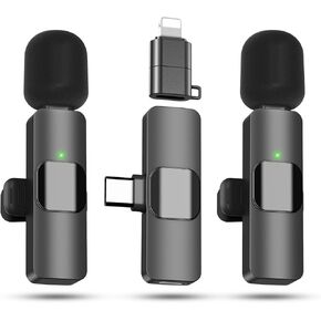 2 Pack TypeC Professional Wireless Lavalier Microphone for iPhone, iOS and Android Devices. Noise Reduction Plug-Play Mini Microphone for Video Recording, Interview, Podcast, Vlog, YouTube