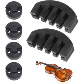 6 PCS Rubber Violin Practice Mute Set, Violin Mute Included 2 PCS Claw Style & 4 PCS Round Tourte Style, Black Ultra Practice Silencer for Viola Violin