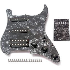 Alnicov Electric Guitar Pickguard 3-ply SSH Loaded Prewired Humbucker Pickguard Pickups Set for Guitar,Black Pearl