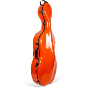 Crossrock Fiberglass Cello Case with Wheels - Fits 4/4 Full Size Cello - Includes Padded Music Pouch, 3 Handles, Removable Shoulder Straps- Orange (CRF2020CEFOR)