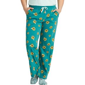 Life is Good. Women's Sunflower Pattern Snuggle Up Sleep Pant, Spruce Green