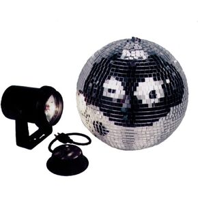 Startec 8"mirror ball combo package includes a table or hangable mirror ball motor, 8 inch ball and pinspot with 4 color lenses