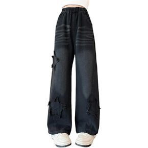 Milokado Kids Girls Jeans Washed Elastic Waist Baggy Wide Leg Jeans Size 4-14 Years