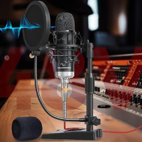 48V Podcast Microphone W1000 - Phantom Power Required, Professional Podcast XLR Microphone, Mic Stand, Condenser Mic with Pop Filter, Singing Microphone, TikTok Youtuber Starter Pack