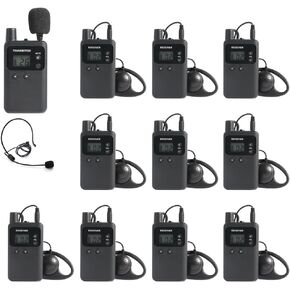 AGJ Wireless Tour Guide System, Tour Guide Headsets, Rechargeable 1 Transmitter 10 Receivers (No Charger) Simultaneous Interpretation Court Church Translation System for Training Factory Tour