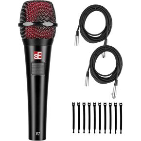 Briskdrop sE Electronics V7-PTT Talk Back Handheld Dynamic Microphone - Bundle with 2 XLR Cables and 10 Cable Ties