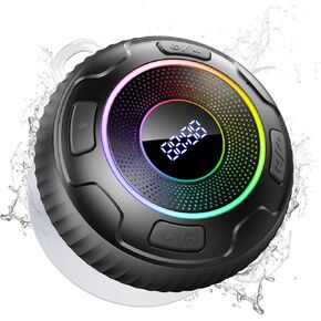 Bluetooth Shower Speaker, 2024 Portable Speakers Bluetooth 5.3 IPX7 Waterproof Wireless Speaker with LED Light, 360° Sound Mini Portable Speaker with Suction Cup and Hand Free Mic for Bathroom/Outdoor