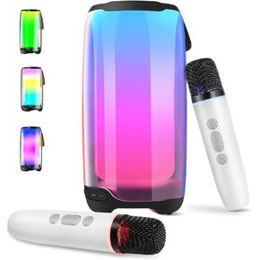 Karaoke Machine System/Portable Speaker/Music Player/Party Lighting, Karaoke Machine Equipped with 6 LED Light Modes Speaker and 2 TWS Microphones, Via Bluetooth, TF Card,and USB Connections for Party