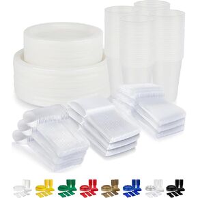 720 Piece Blue Disposable Dinnerware Set (120 Guests) Plastic Dinnerware Set Disposable - 120 Count, 9" Dinner Plates, 7" Dessert Plates, 12oz Cups, Forks, Knives & Spoons- Plastic Party Plates Set