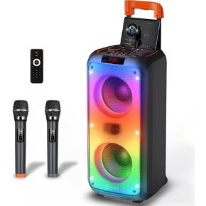 Karaoke Machine, Wireless Microphone Speaker Set, Rechargeable 8000mAh Battery, Compatible with TF/USB/AUX, LED Mode, PA Set, Bluetooth 5.3 TWS Compatible, 2 UHF Wireless Microphones Included in Saudi Arabia