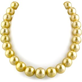 The Pearl Source 14K Gold 13-15mm AAAA Quality Round Genuine Golden South Sea Cultured Pearl Necklace in 17" Princess Length for Women
