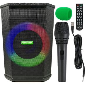 حزمة BoomBoxx - (شاشة تعمل بالطاقة) مكبر صوت 8 بوصة مع جهاز تحكم عن بعد - ميكروفون ديناميكي مع شاشة رياح خضراء صوتية - كابل ذكر XLR مقاس 17 بوصة إلى كابل ذكر 1/4 TS in Kuwait