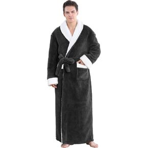 Artfasion Mens Robes Hoodie Flannel Shawl Collar Ankle Length Long Luxurious Housecoat