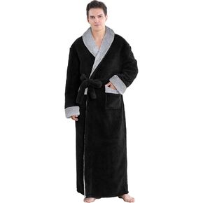 Artfasion Mens Robes Hoodie Flannel Shawl Collar Ankle Length Long Luxurious Housecoat