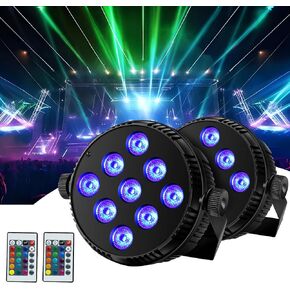 Stage Par Light,2pack 9 LED Stage RGB Party Uplight with Remote Control/Sound Activated DJ Lights for Wedding,Bar,Dance Hall,Family Party,Music Show