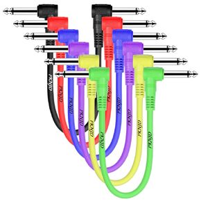 6Pack, 6Inch Premium Guitar Patch Cables,Black, Noise-Reducing 1/4-inch TS Right-Angle Connectors. Perfect for Clean Signal Flow in Your Pedalboard Setup (Multicolour)