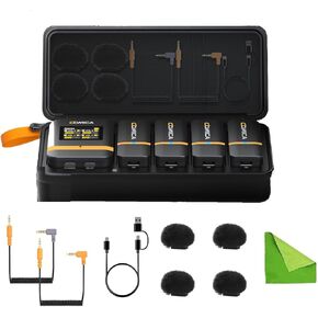 comica Vimo Q Four-Channel Mini Wireless Lavalier Microphone System with 4 Transmitters and 1 Receiver with Charging Case for Phone Video Recording Interview Youtubers Vloggers