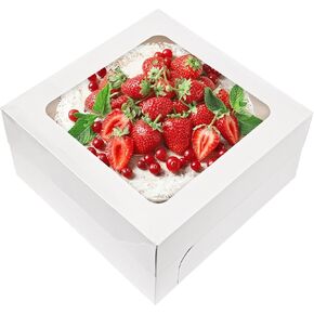 Moretoes 10pcs Cake Boxes, 12x12x6 Inches White Bakery Boxes with Window Cajas Para Pasteles for Bundt, Cheesecake, Pastries, Pie, Cookies, Donuts, Cupcakes