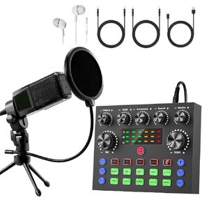 V8S+MS60 Podcast Equipment Bundle,Condenser Mic Recording Studio,Streaming Podcast Mic Starter Kit with Voice Changer, Live Sound Card Audio Interface for Computer Vlog Living for YouTube TikTok