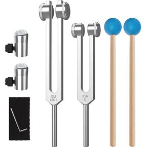 Tuning Fork Set OM 136.1hz 256hz Chakra Tuning Energy Forks with Natural Gemstone Feet Suitable for Sound Therapy,Yoga,Meditation and Relaxation can Guide Frequency Energy