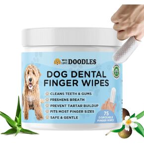 We Love Doodles Dog Teeth Cleaning Wipes - Pet Dental Finger Wipes for Dogs - Cleans Teeth and Gums, Freshens Breath Dog Dental Wipes, Prevents Tartar Buildup, Fits Most Finger Sizes - 50 PCS