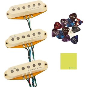 Fender Noiseless Stratocaster Pickups Set Bundle with 12x Fender Guitar Picks and Liquid Audio Instrument Polishing Cloth - Gen 4 Noiseless, Guitar Pickups Single Coil