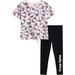 Hello Kitty Girls' Legging Set - 2 Piece Printed T-Shirt and Cozy Matching Leggings for Girls (2T-12), Size 12, Pink/Amber Light