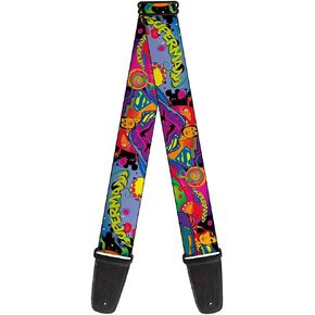 Buckle-Down Guitar Strap - SUPERMAN Poses/Battling Mongul Black/Multi Neon - 2" Wide - 29-54" Length