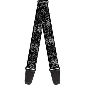 Buckle-Down Guitar Strap Fleur De Lis Outline Filigree Black Gray 2 Inches Wide (GS-W30610)