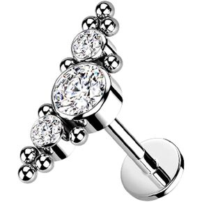 Pierced Owl - 16GA G23 Implant Grade Titanium Threadless Push-in Triple Crystal and Ball Clusters Labret Monroe Cartilage Stud