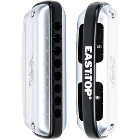 East top Harmonica,8 Hole Blues Harmonica, C Key Diatonic Blues Harp Mouth Organ Harmonica For Adults, Beginners, Professionals and Students, as a Gift,silver