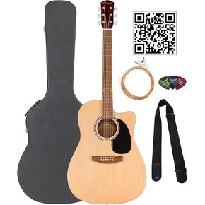 Fender Dreadnought Acoustic-Electric Guitar - Natural Bundle with Hard Case, Strap, Strings, Picks, and Austin Bazaar Instructional Video