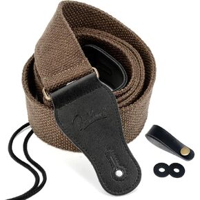 BestSounds Guitar Strap 100% Soft Cotton Genuine Leather Ends Strap for Acoustic Guitar, Electric Guitar, Bass & Mandolins