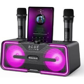 آلة كاريوكي BIGASUO مع ضوء LED 2 ميكروفونات لاسلكية UHF نظام مكبر صوت بلوتوث محمول للبالغين والأطفال في الأماكن المغلقة والخارجية يدعم USB TF بطاقة AUX في in Kuwait