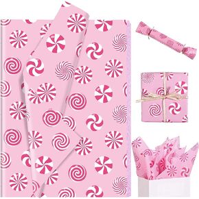 Bolsome 100 Sheets 20 * 14 Inches Christmas Kraft Tissue Paper for Gift Bags Xmas Santa Snowflake Printed Tissue Paper for Xmas Party Birthday Party Winter Holidays DIY Craft