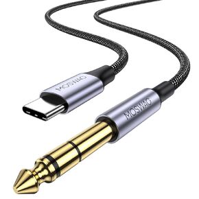 MOSWAG USB C to 6.35mm 1/4 TRS Audio Stereo Cable 16.4FT/5Meter, Type C to 6.35mm TRS Aux Jack Stereo Cable for Amplifiers, Home Theater, Mixing Console, Electric Bass Guitar Amp, Monitor Headphones