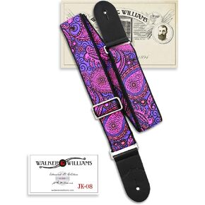 Walker & Williams JK-08 Vintage Hot Magenta And Purple Paisley Design With Chrome Hardware & Leather Ends