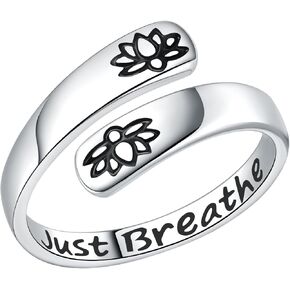 Dandelion Just Breathe Ring for Women 925 Sterling Silver Adjustable Hope Inspirational Jewelry Encouragement Gifts