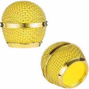 Bling Gold Microphone Cover Compatible with Shuer SM58, SM48 Wired and Wireless Mic Cartridge Ball Mesh Grill Repalcement, 2 Pack