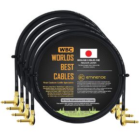 WORLDS BEST CABLES 4 Units - 3 Foot - Pedal, Effects, Patch, Instrument Cable Custom Made Made Using Mogami 2524 Wire and Eminence Gold Plated ¼ inch (6.35mm) R/A Pancake Type Connectors