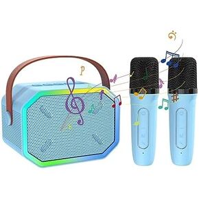 Karaoke Machine for Kids Mini Portable Bluetooth Karaoke Speaker with 2 Wireless Mics and Colorful Lights for Kids Adults (Blue)