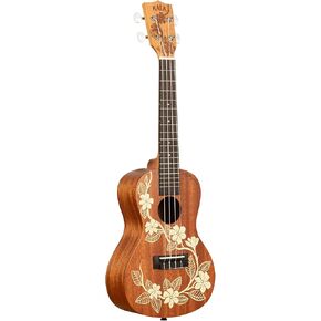Kala Brand Music Co., 4-String Ukulele, Right, Stained Mahogany with Ivory Graphic, Concert (KA-GARDENIA-C_W/BAG)