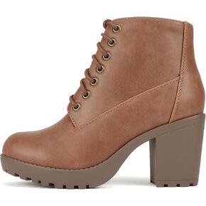 Soda Second Lug Sole Chunky Heel Combat Ankle Bootie Lace up w/Side Zipper